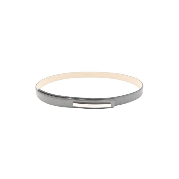 Salvatore Ferragamo Pewter Leather Thin Belt with Silver Logo Plate main image 4